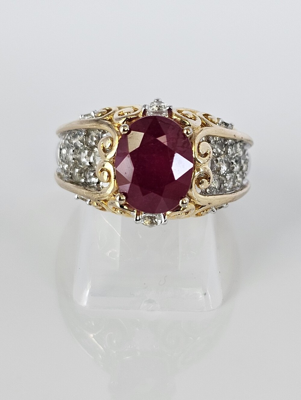 Authentic Victoria Wieck Ruby & White Topaz Ring 14k & Sterling Silver Size 7!